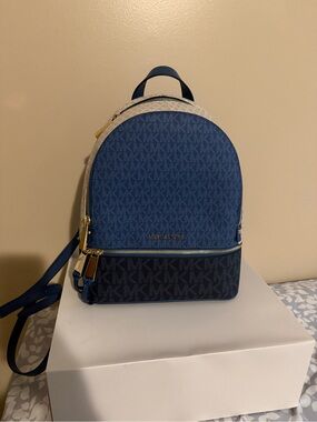 Michael Kors Two-Tone Blue MK Signature Mini Backpack